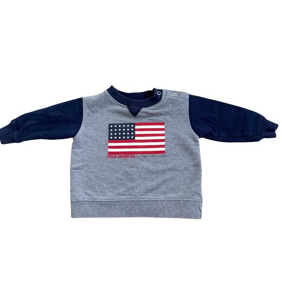 Infant Ralph Lauren Polo Jeans Co. American USA Flag Grey/Navy Sweatshirt 3-6M - Picture 1 of 6